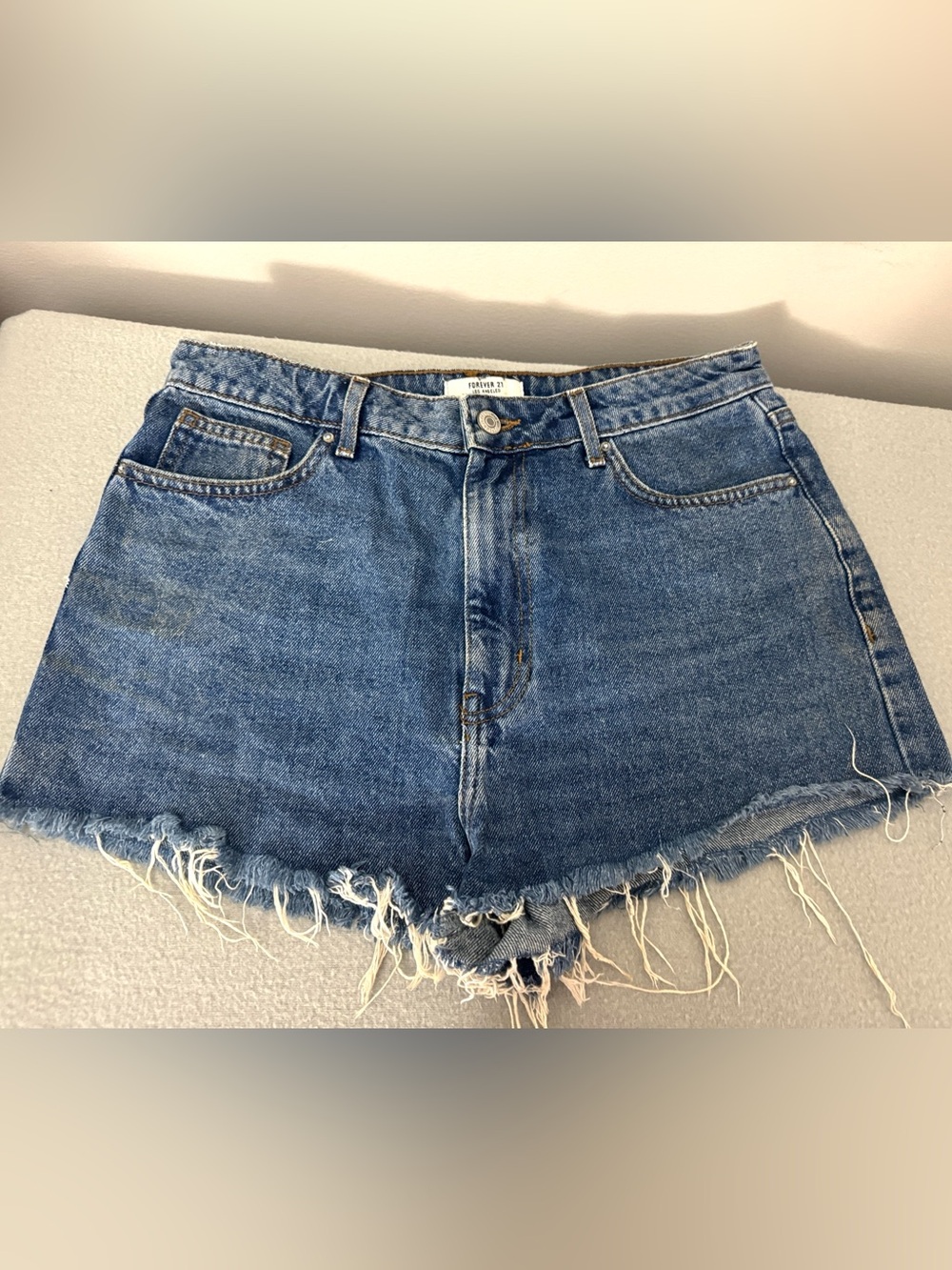 Forever 21 Distressed High-Rise Denim Shorts - Dark Blue size 27 , size 4